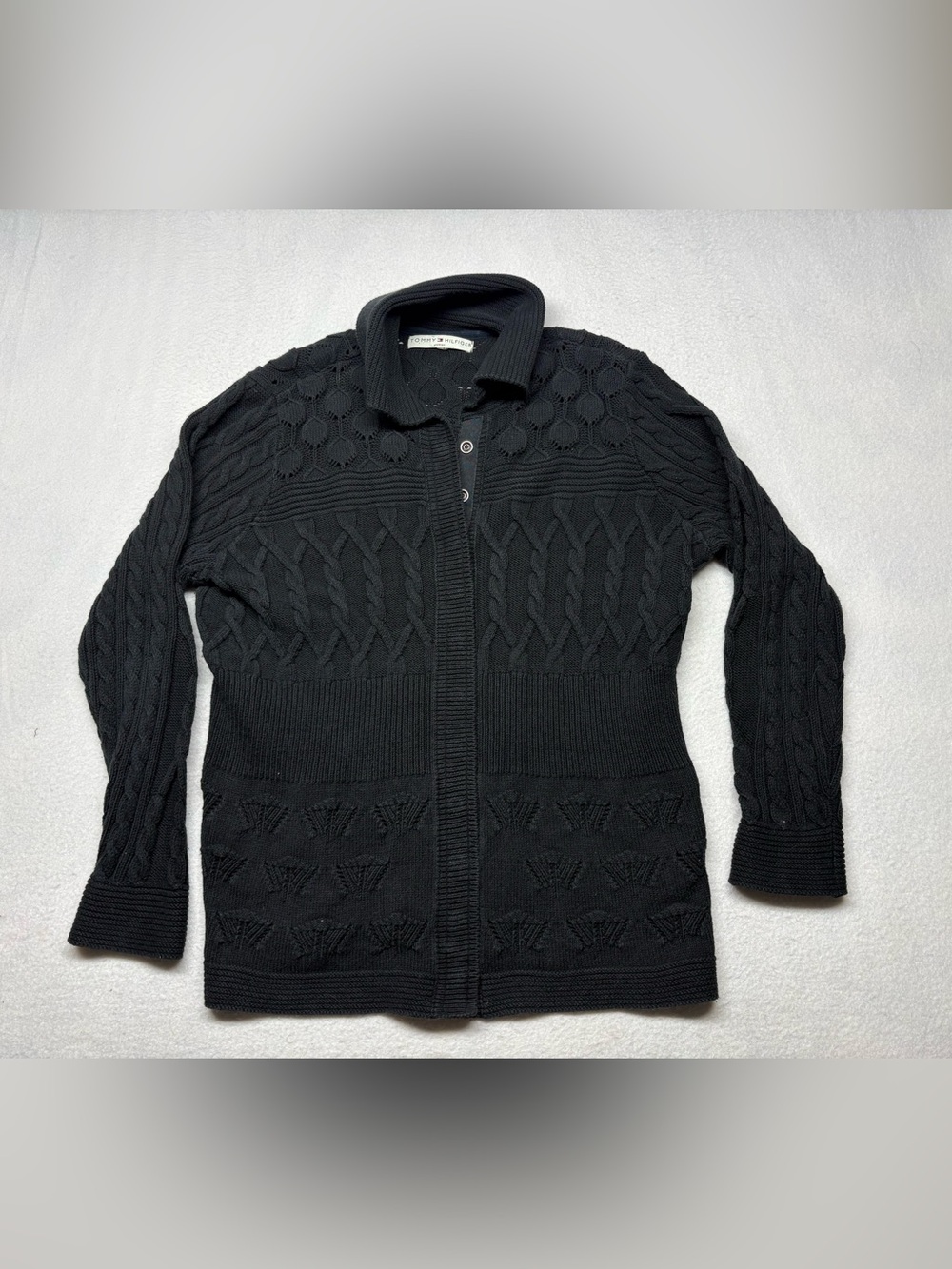 Tommy Hilfiger Cardigan Sweater Women Size XL Black Button Up
